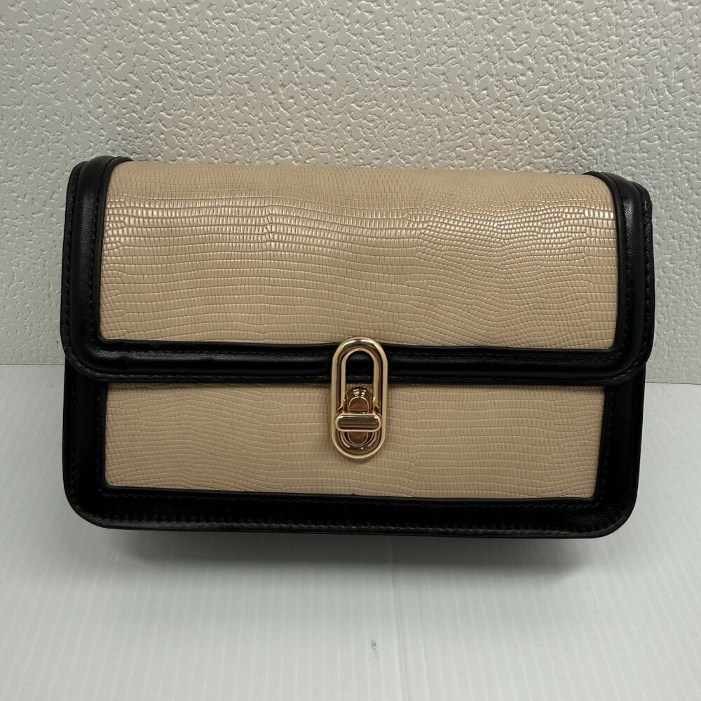 Jules Kae Mia Vegan Leather Clutch Crossbody Beige Black Gold Lock Shoulder Bag - Picture 2 of 10